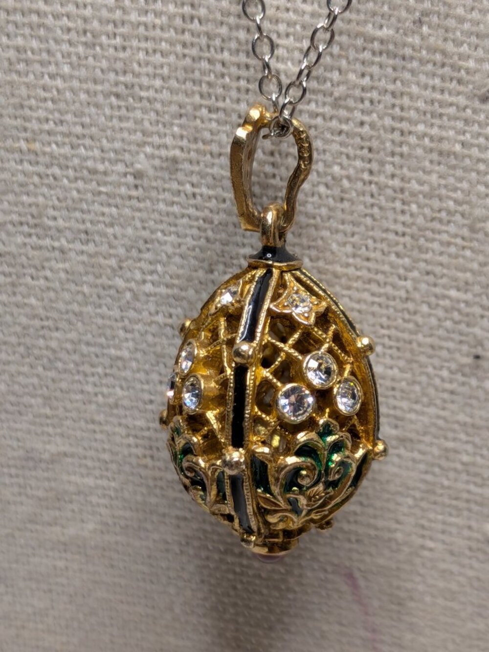 Sterling Silver 925 Vermeil Fabergé‑Style Enamel Egg Pendant
